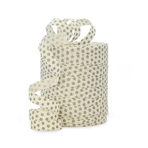 Lint ECO Raffia | Stars off-white/goud | 10 mm x 3 m