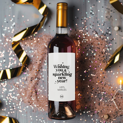 Fles etiket op maat | Wishing you a sparkling new year + naam