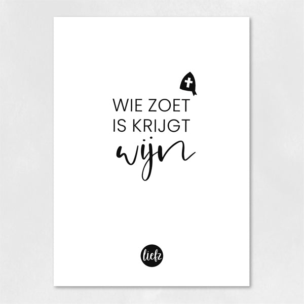 Fles etiket Sinterklaas | Wie zoet is krijgt wijn