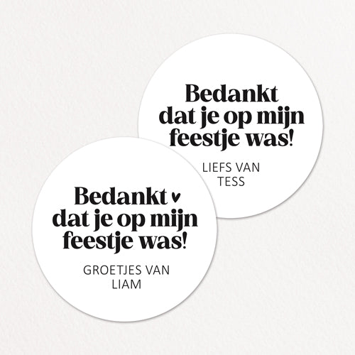 Stickers op maat | Bedankt dat je op mijn feestje was + naam | 10 stuks