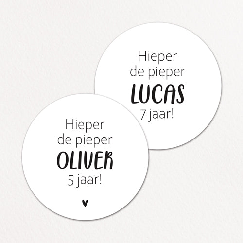 Stickers op maat | Hieper de pieper + leeftijd + naam | 10 stuks