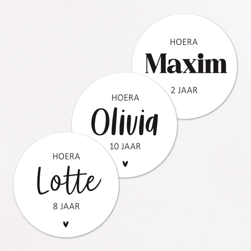 Stickers op maat | Hoera + naam + leeftijd | 10 stuks