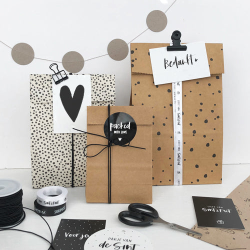 Blokbodemzakken | Kraft Dots | 14 x 8 x 26 cm | 5 stuks