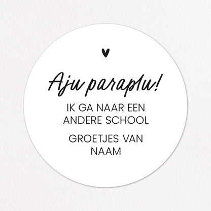 Stickers op maat | Aju paraplu, naar andere school + naam | 10 stuks