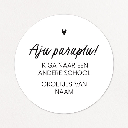 Stickers op maat | Aju paraplu, naar andere school + naam | 10 stuks