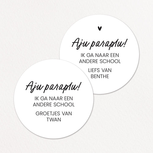Stickers op maat | Aju paraplu, naar andere school + naam | 10 stuks