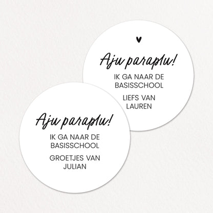Stickers op maat | Aju paraplu, naar de basisschool + naam | 10 stuks