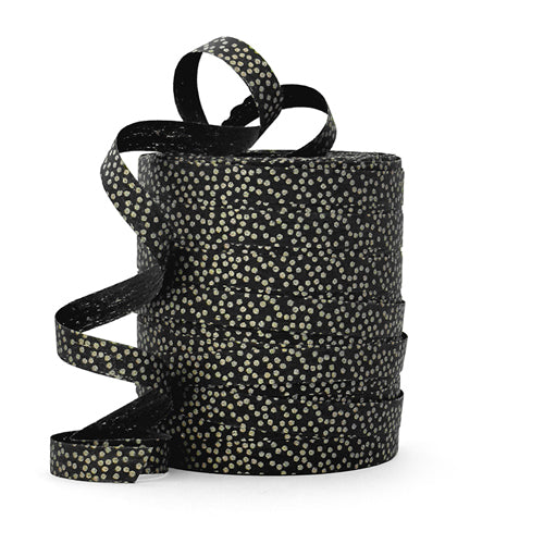 Lint ECO Raffia | Dots zwart/goud | 10 mm x 3 m