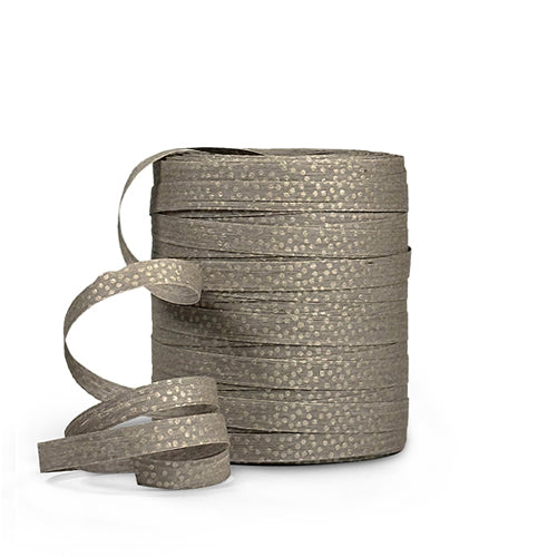Lint ECO Raffia | Dots grijs/goud | 10 mm x 3 m