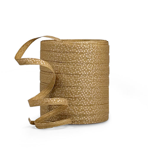Lint ECO Raffia | Dots oker/goud | 10 mm x 3 m