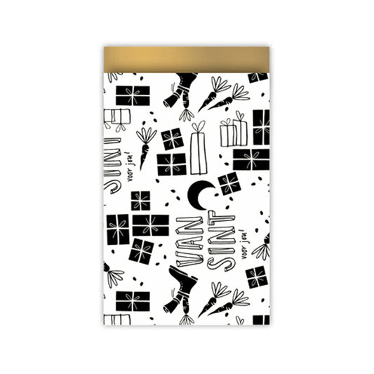 Cadeauzakjes Sinterklaas | Zwart, wit & goud | 12 x 19 cm | 5 stuks
