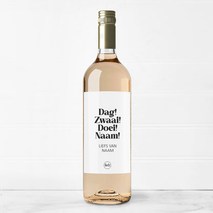 Fles etiket op maat | Dag! Zwaai! Bye! + naam