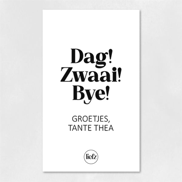 Fles etiket op maat | Dag! Zwaai! Bye! + naam