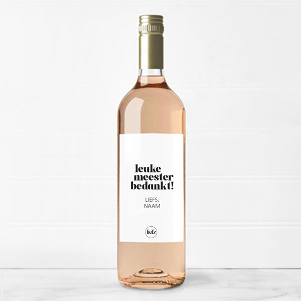 Fles etiket op maat | Leuke meester bedankt