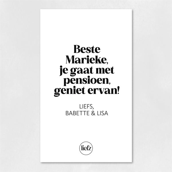 Fles etiket op maat | Pensioen + naam