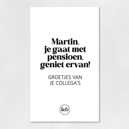 Fles etiket op maat | Pensioen + naam
