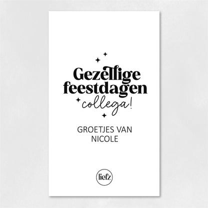 Fles etiket op maat | Gezellige feestdagen collega + naam