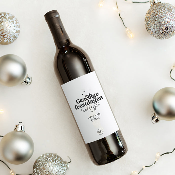 Fles etiket op maat | Gezellige feestdagen collega + naam