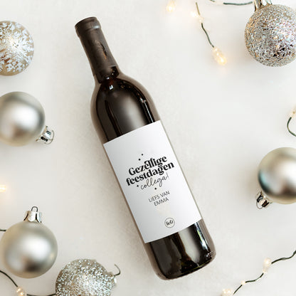 Fles etiket op maat | Gezellige feestdagen collega + naam