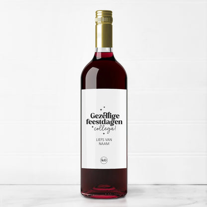 Fles etiket op maat | Gezellige feestdagen collega + naam