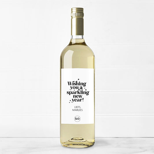 Fles etiket op maat | Wishing you a sparkling new year + naam