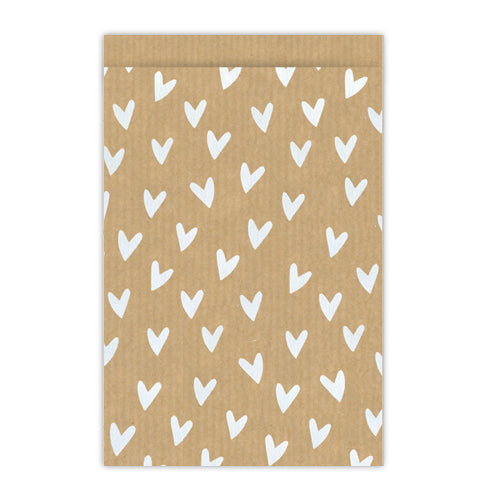 Cadeauzakjes | Kraft met witte hartjes | 17 x 25 cm | 5 stuks