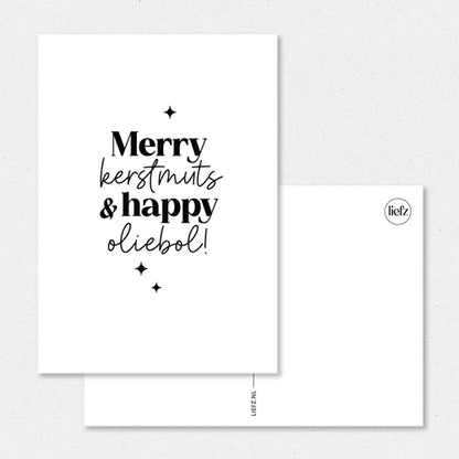 Kerstkaart | Merry kerstmuts & happy oliebol