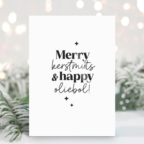 Kerstkaart | Merry kerstmuts & happy oliebol