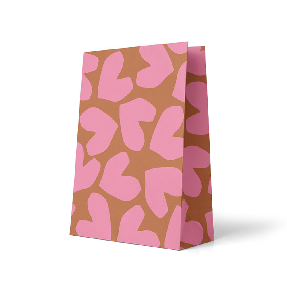 Blokbodemzakken | Pink hearts | 18 x 9 x 23 cm | 5 stuks