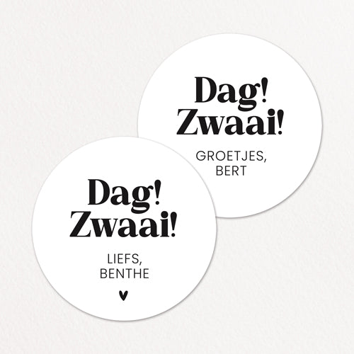 Stickers op maat | Dag! Zwaai! + naam | 10 stuks