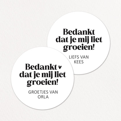 Stickers op maat | Bedankt dat je mij liet groeien + naam | 10 stuks