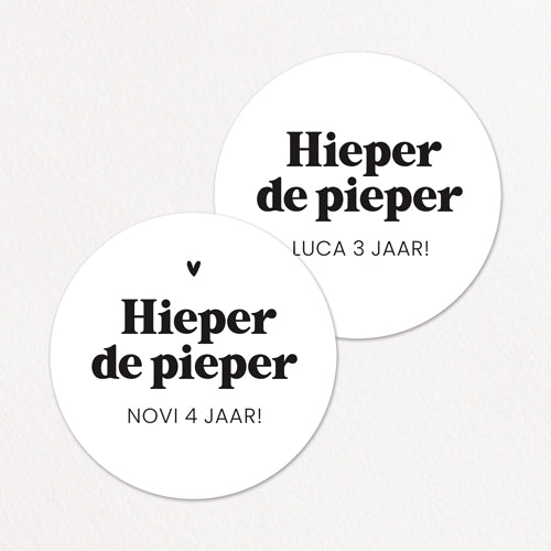 Stickers op maat | Hieper de pieper + naam + leeftijd | 10 stuks