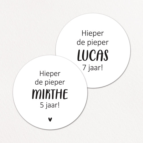 Stickers op maat | Hieper de pieper + leeftijd + naam | 10 stuks