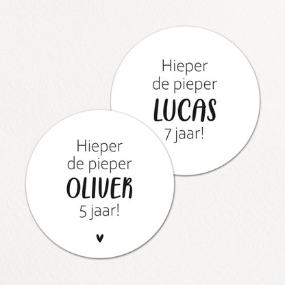 Stickers op maat | Hieper de pieper + leeftijd + naam | 10 stuks