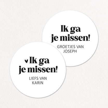 Stickers op maat | Ik ga je missen + naam | 10 stuks