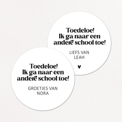 Stickers op maat | Toedeloe, naar andere school + naam | 10 stuks