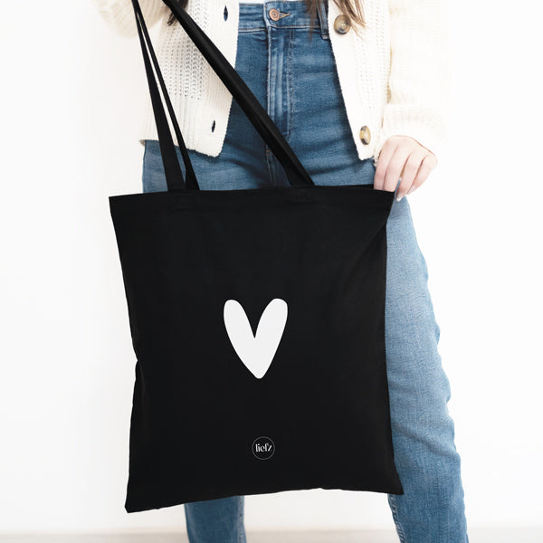 Katoenen tas | Hartje | Zwart